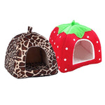 Soft Strawberry Leopard Pet Dog Cat House Tent Kennel Doggy Winter Warm Cushion Basket Animal Bed Cave Pet Products Supplies